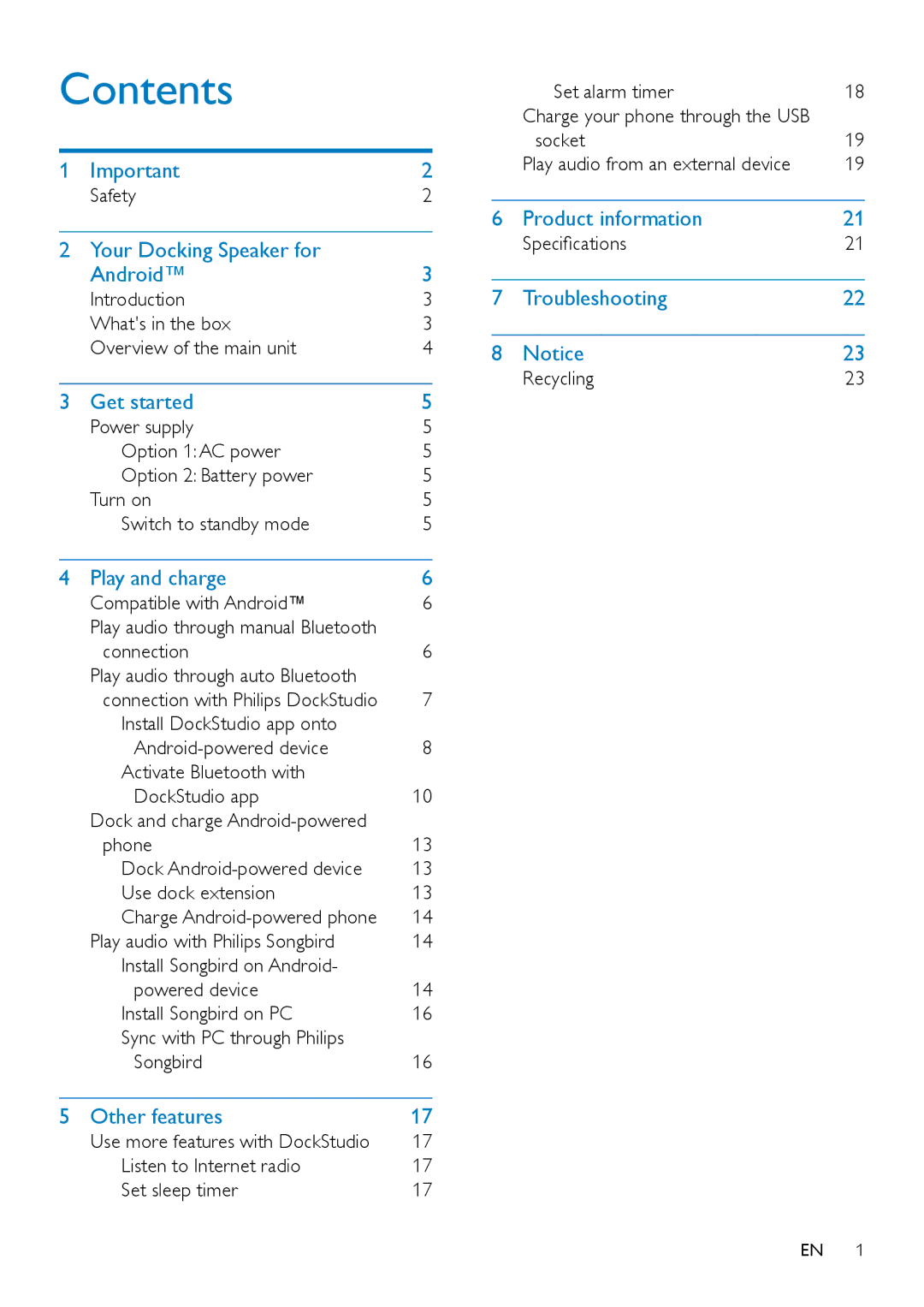 Philips AS351 user manual Contents 