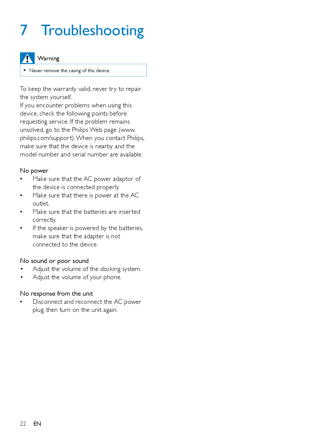 Philips AS351 user manual Troubleshooting 