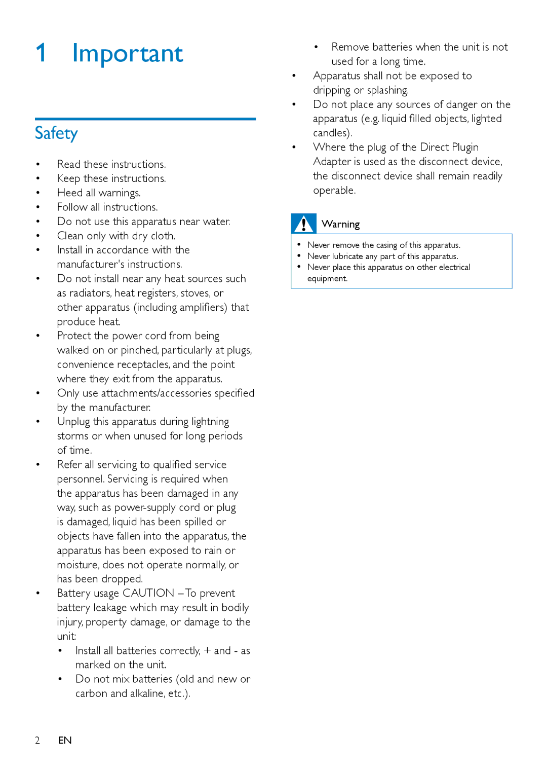 Philips AS351 user manual Safety 