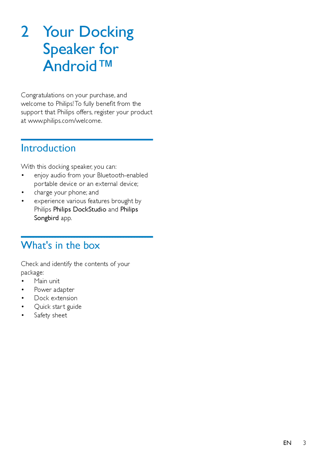 Philips AS351 user manual Introduction, Whats in the box 