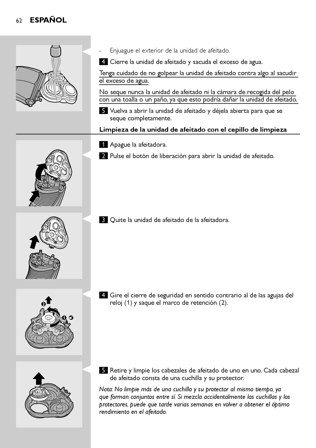 Philips AT754, AT751, AT800, AT700 manual Limpieza de la unidad de afeitado con el cepillo de limpieza 