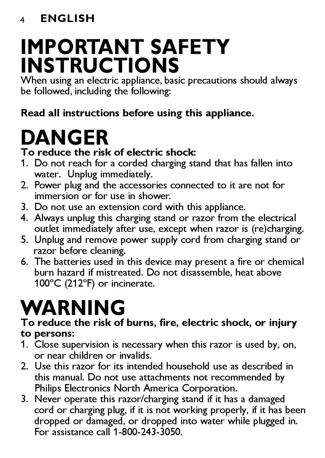 Philips AT895, AT875, AT830 manual Important Safety Instructions 