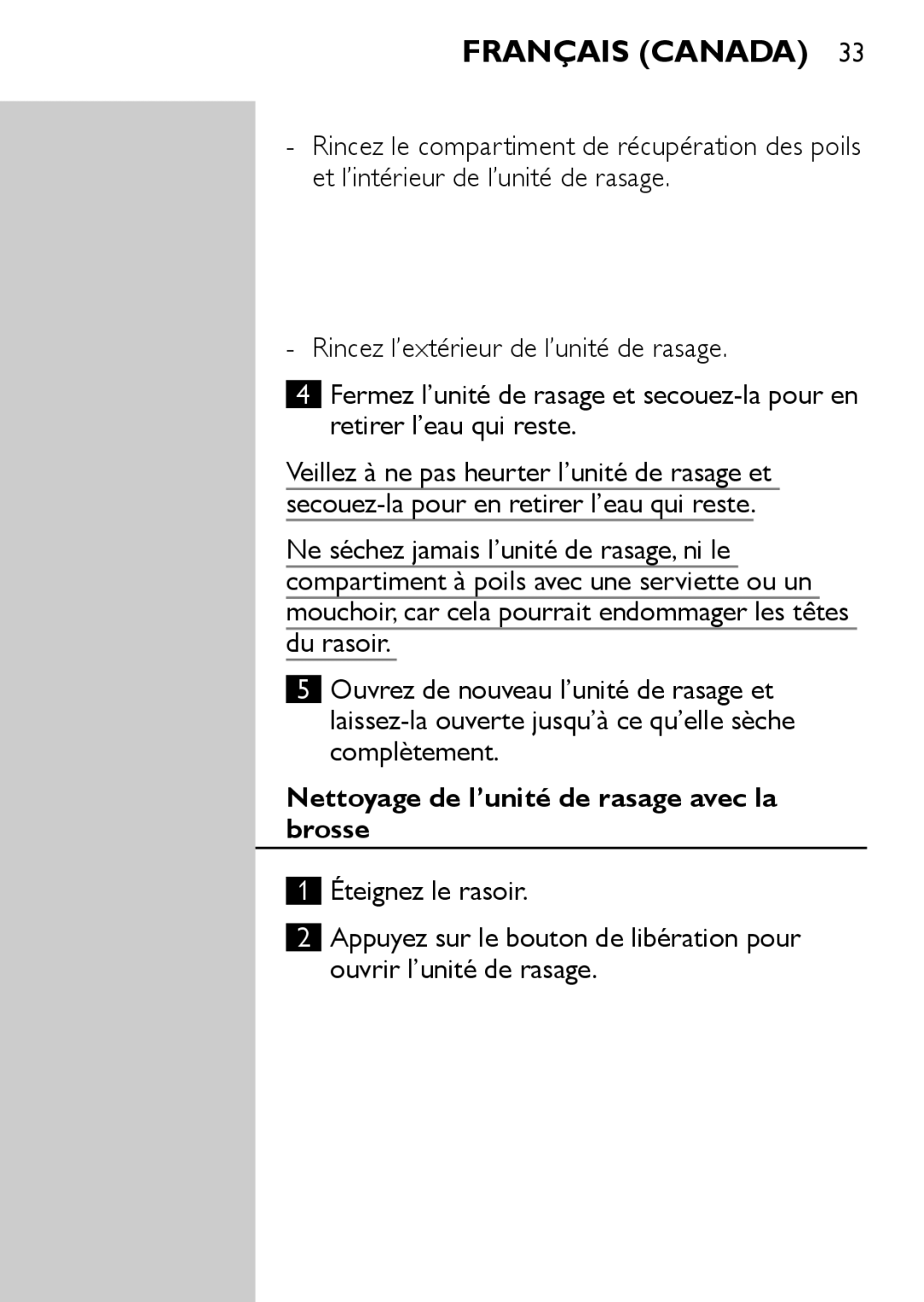 Philips AT752, AT890, AT753, AT893, AT750 manual Nettoyage de l’unité de rasage avec la brosse 