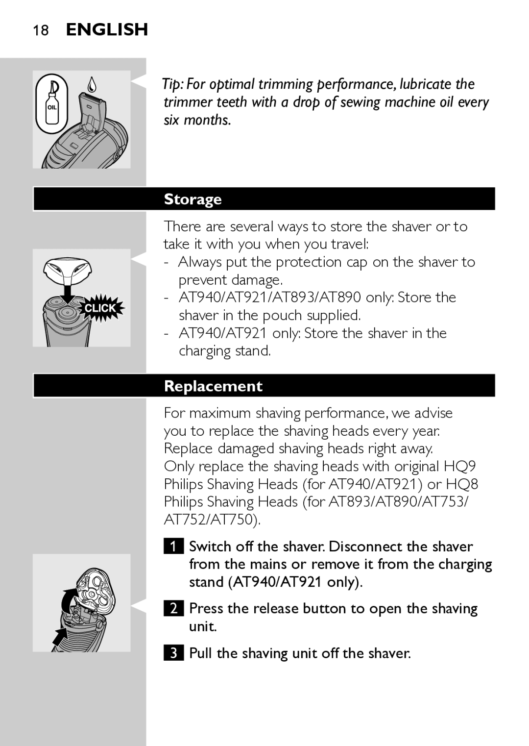 Philips AT921 manual Storage, Replacement 