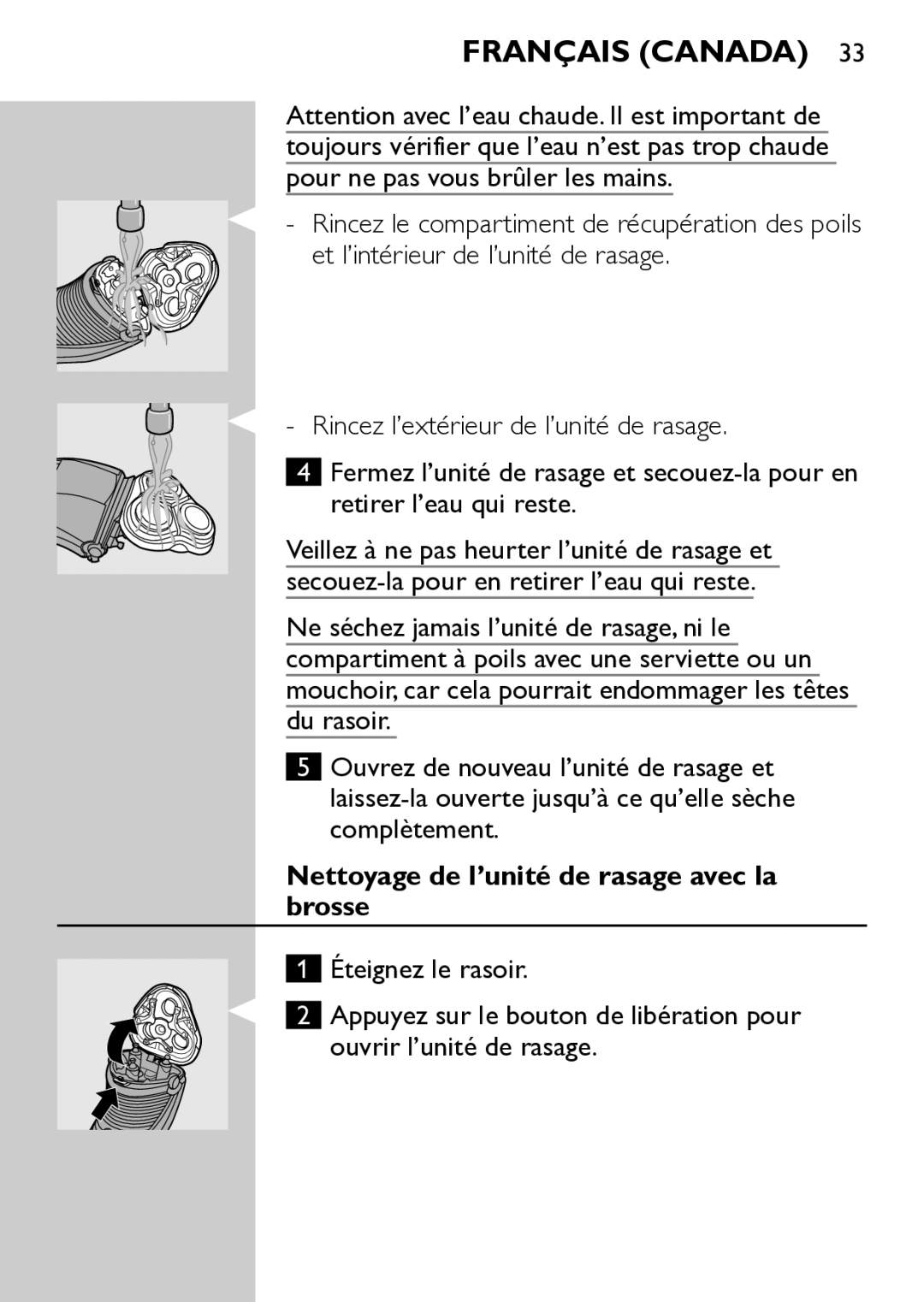 Philips AT921 manual Nettoyage de l’unité de rasage avec la brosse 