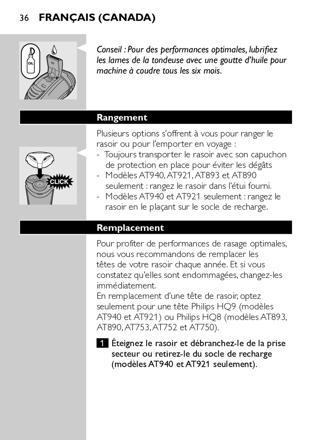 Philips AT921 manual Rangement, Remplacement 