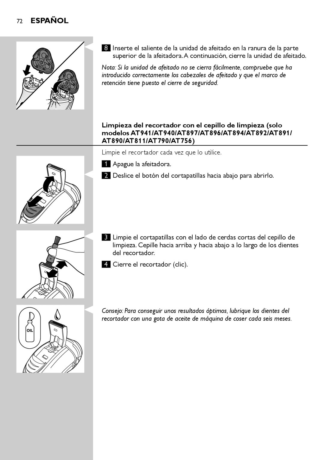 Philips AT896, AT941, AT890, AT891, AT940, AT894, AT751, AT753, AT897, AT811, AT790, AT899, AT756 user manual Español 