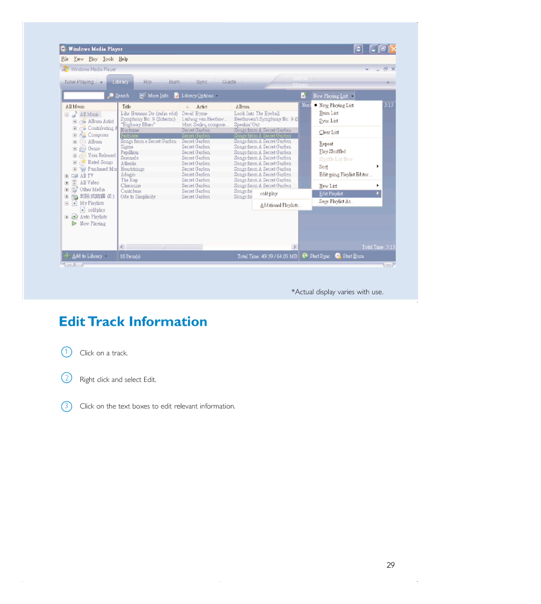 Philips audio players user manual Edit Track Information 