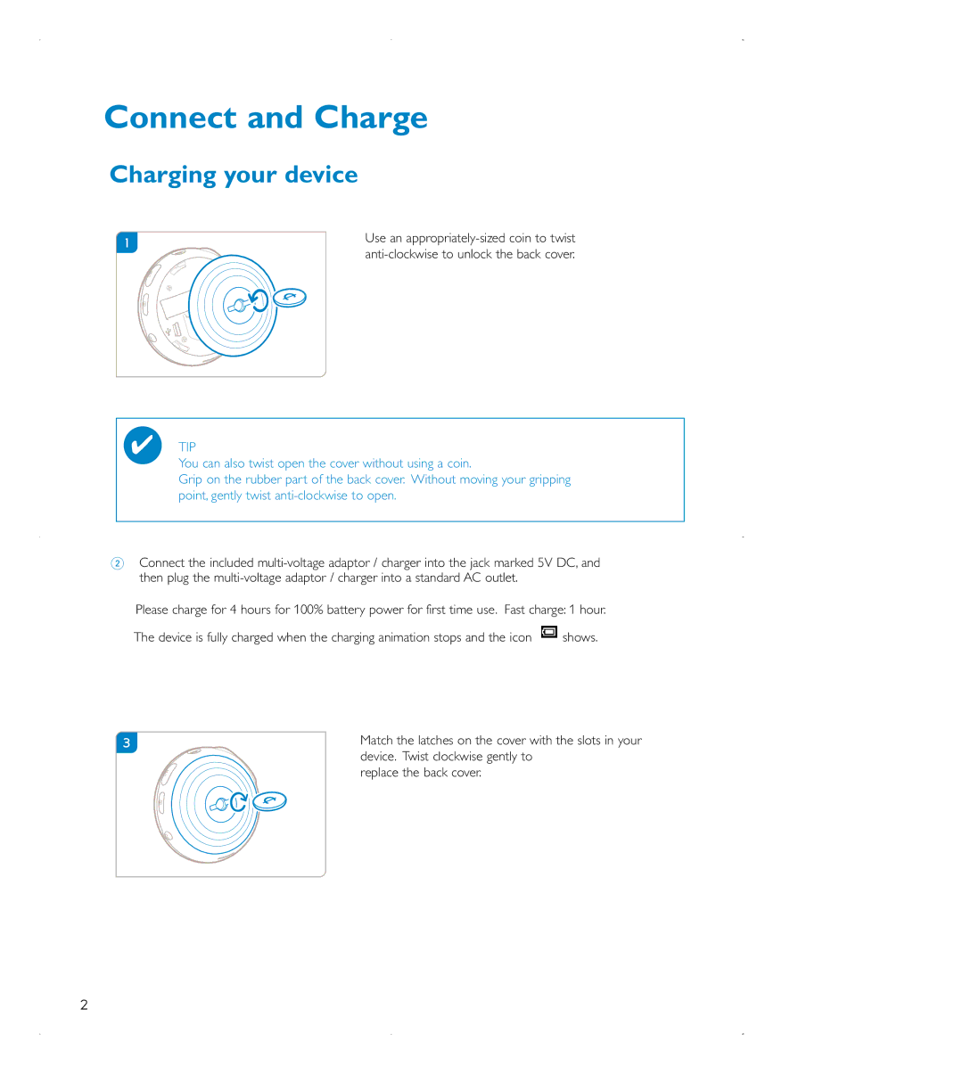 Philips audio players user manual Connect and Charge, Charging your device 