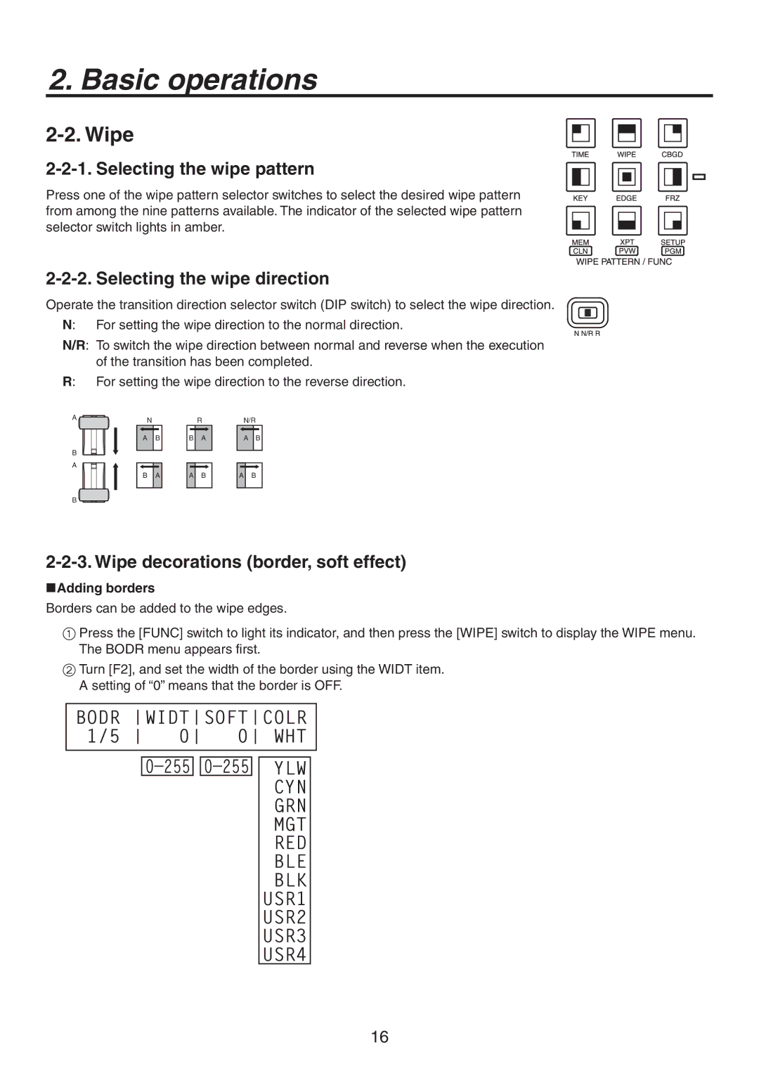 Philips AV-HS300G manual Selecting the wipe pattern, Selecting the wipe direction, Wipe decorations border, soft effect 