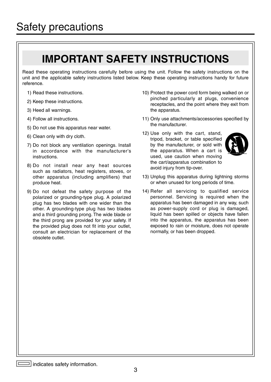 Philips AV-HS300G manual Important Safety Instructions 