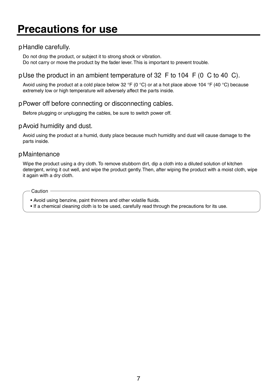 Philips AV-HS300G manual Precautions for use,  Handle carefully,  Power off before connecting or disconnecting cables 