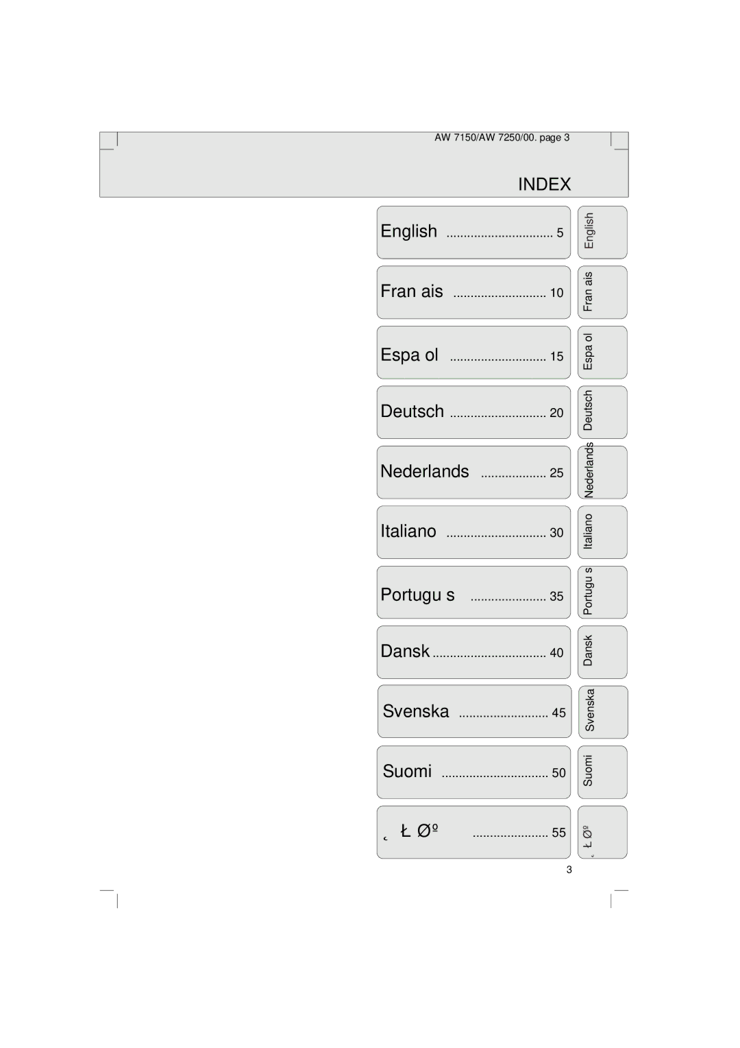 Philips AW 7250/04S, AW 7150/04S manual Index 