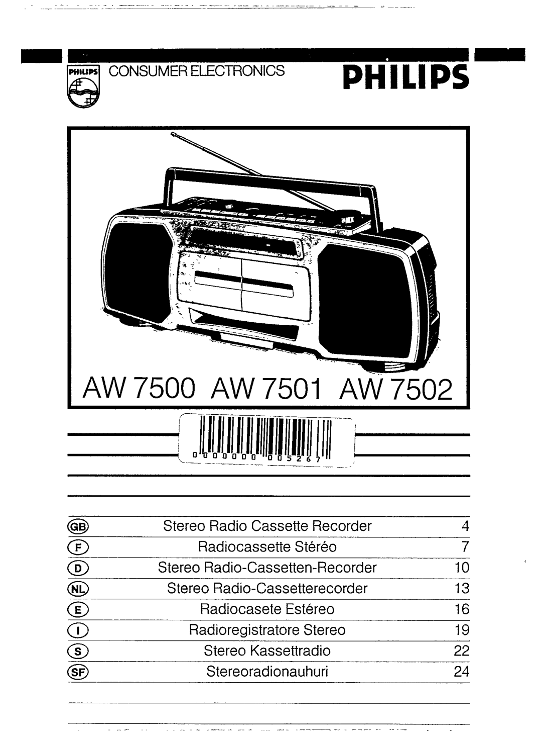 Philips AW 7500, AW 7502, AW 7501 manual 