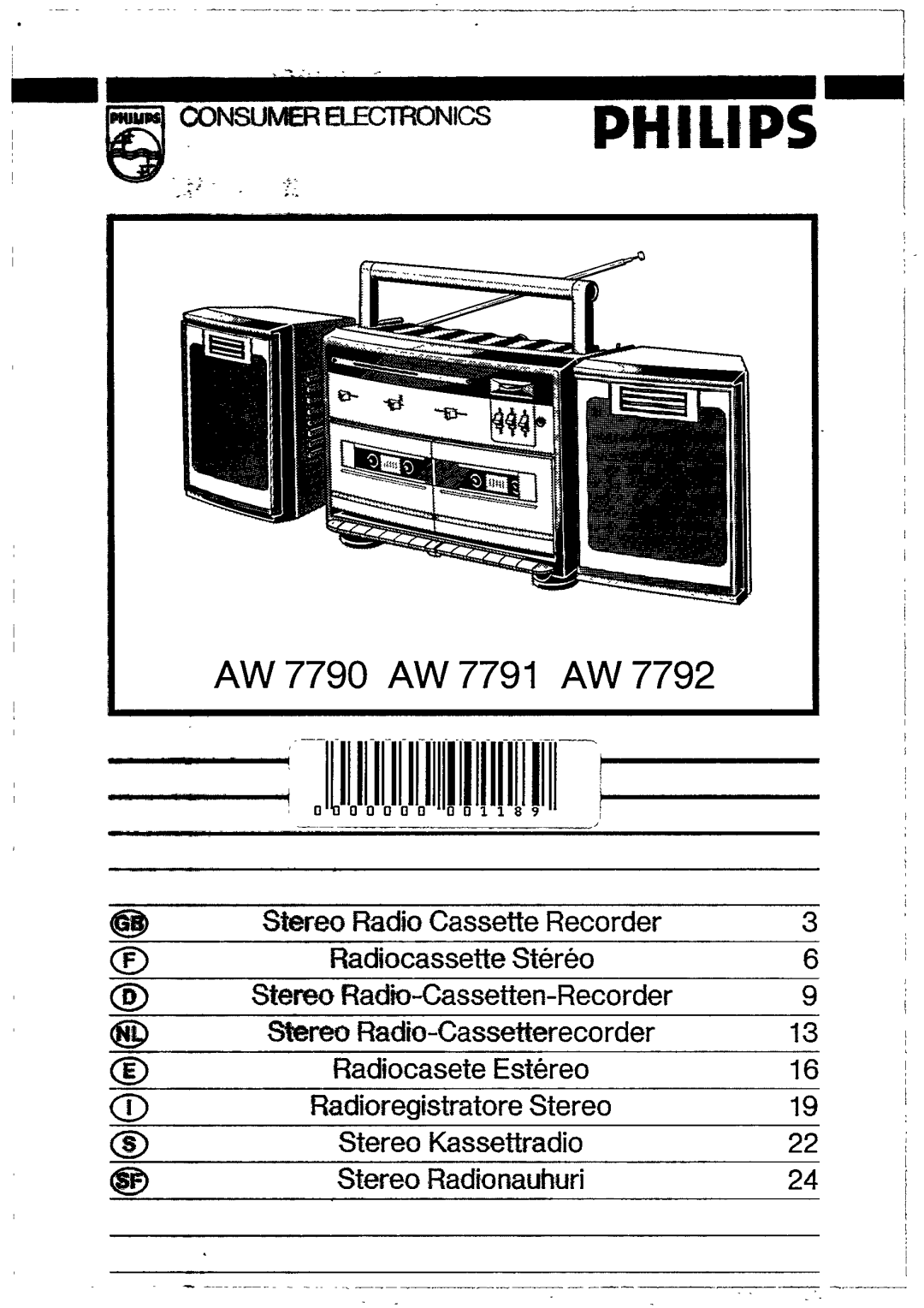 Philips AW 7791, AW 7792, AW 7790 manual 