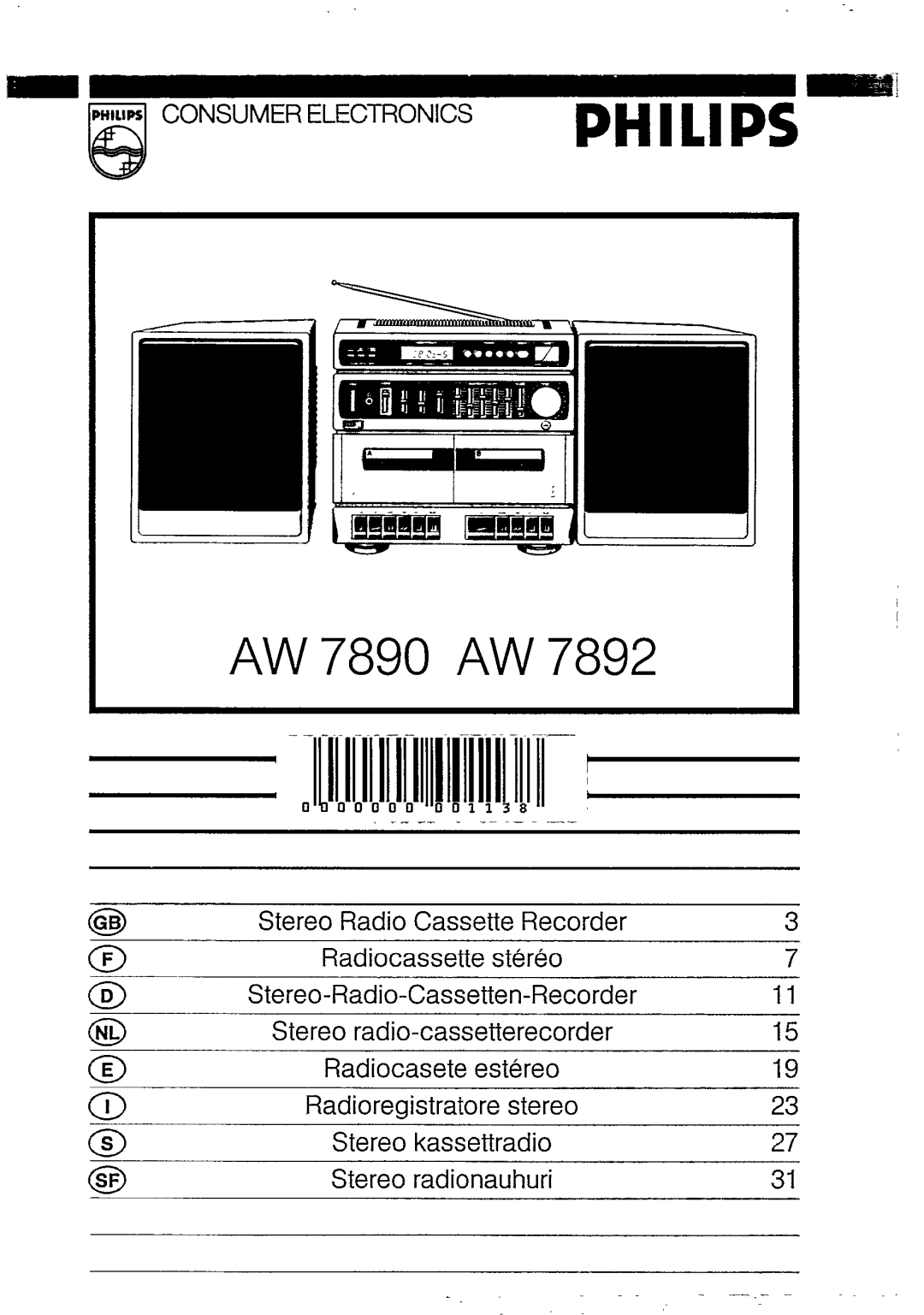 Philips AW 7890, AW 7892 manual 