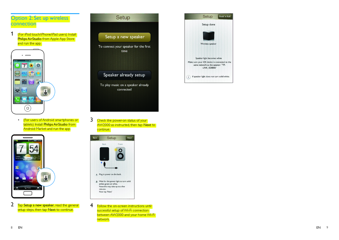 Philips AW2000 user manual Option 2 Set up wireless connection 