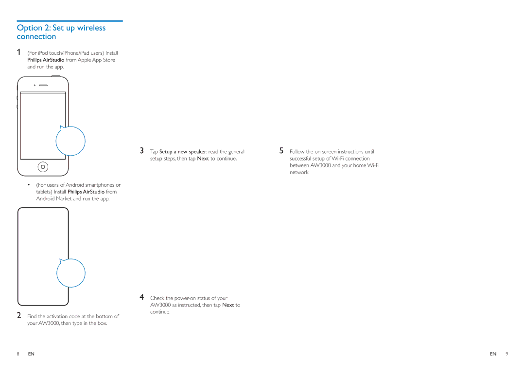 Philips AW3000 user manual Option 2 Set up wireless connection 