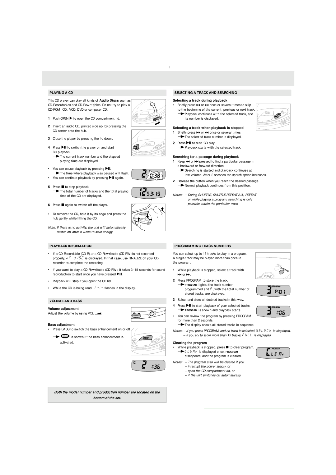 Philips AX 1101/10 manual Playing a CD, Playback Information Selecting a Track and Searching, Programming Track Numbers 