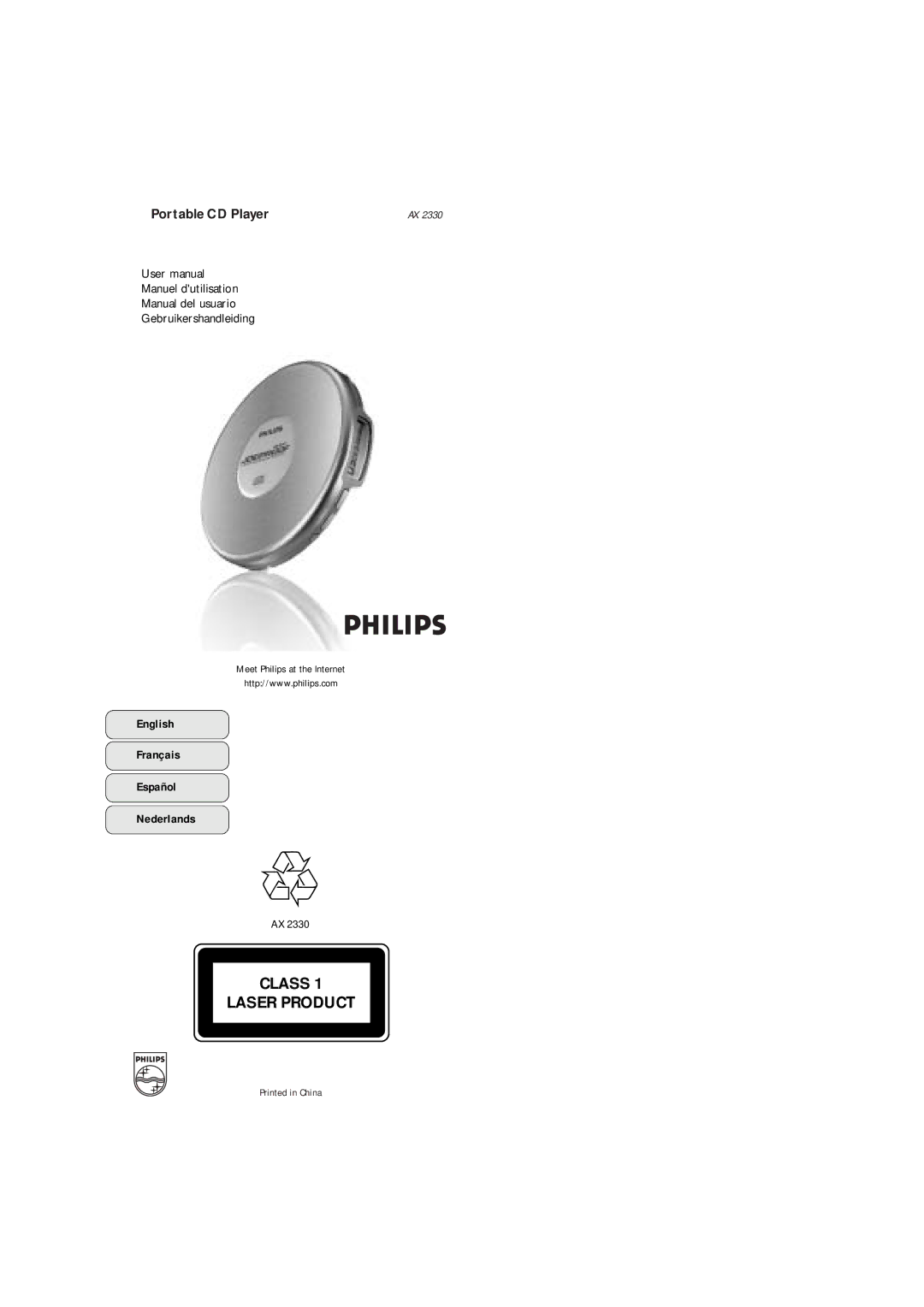 Philips AX 2330/00 user manual Class Laser Product 