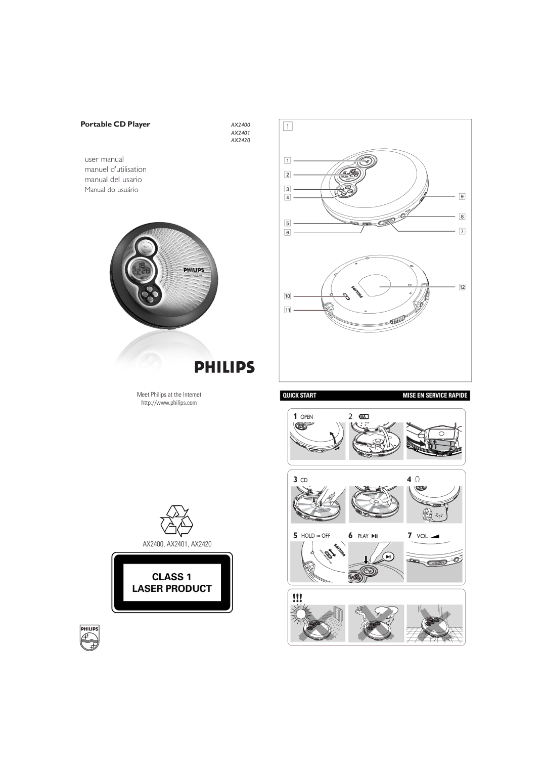 Philips AX2401/55 user manual Meet Philips at the Internet, Hold OFF Play VOL 