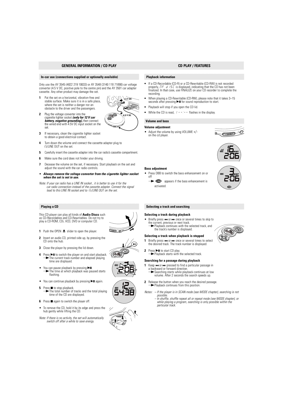 Philips AX2401/55 user manual General Information / CD Play, CD Play / Features 