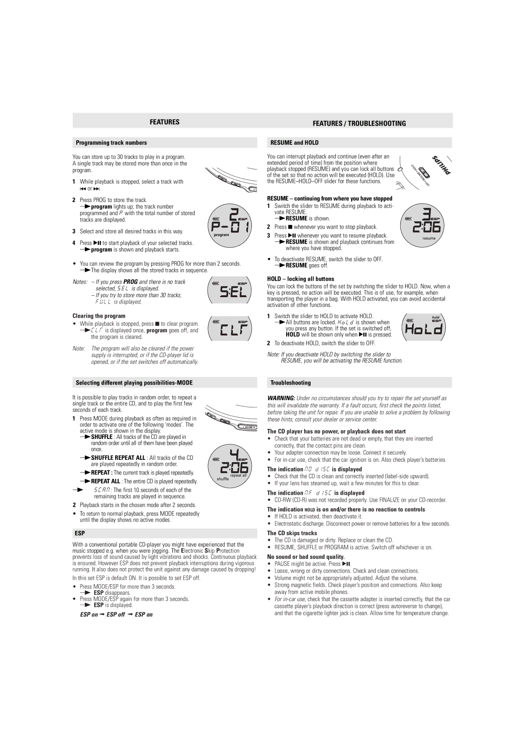 Philips AX2401/55 user manual Features 