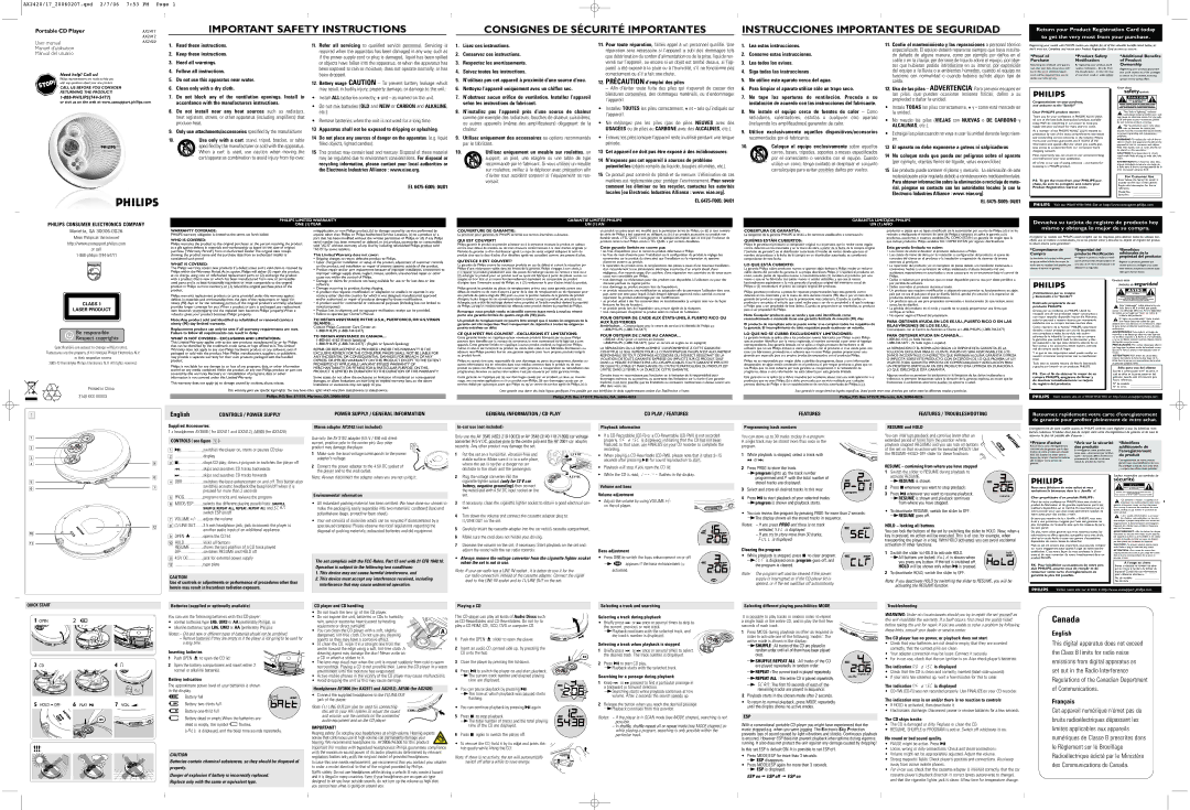 Philips AX2411 user manual Conservez ces instructions Conserve estas instrucciones, Heed all warnings, Aperturas, Calor 