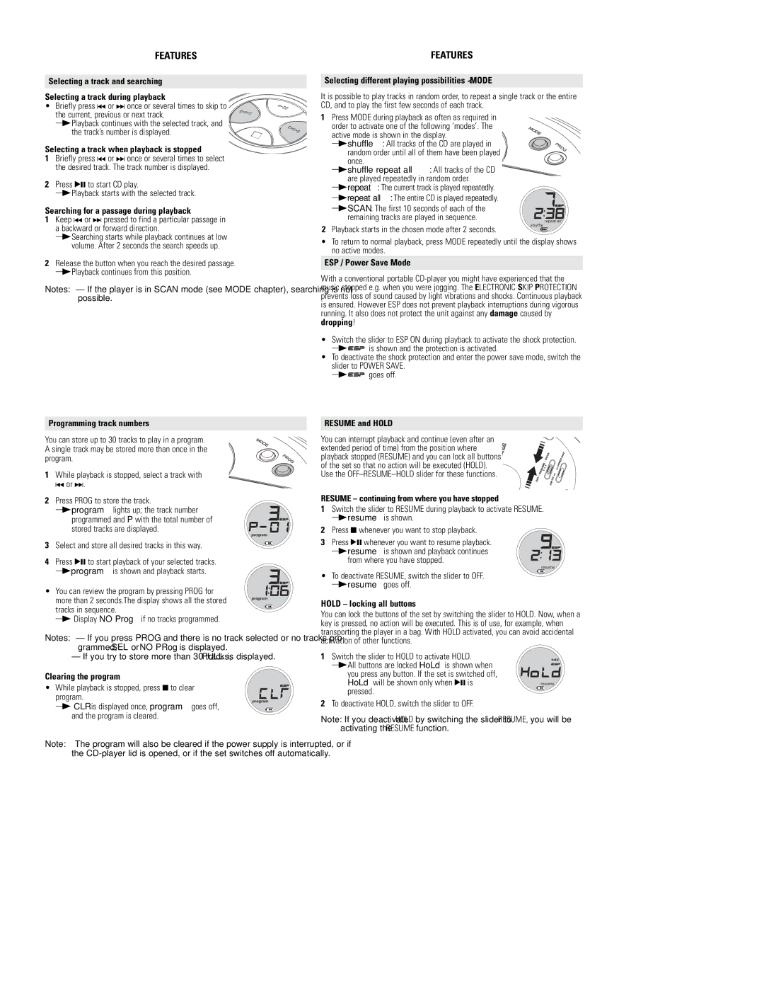 Philips AX3311, AX3315, AX3312 quick start Features, Switch the slider to Hold to activate Hold 