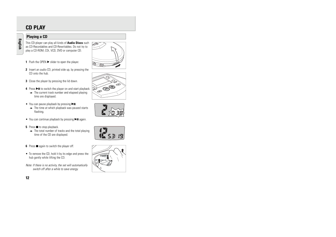 Philips AX5003 manual CD Play, Playing a CD 