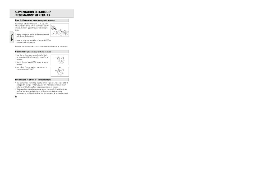 Philips AX5003 manual Informations relatives à l’environnement, Bloc d’alimentation fourni ou disponible en option 