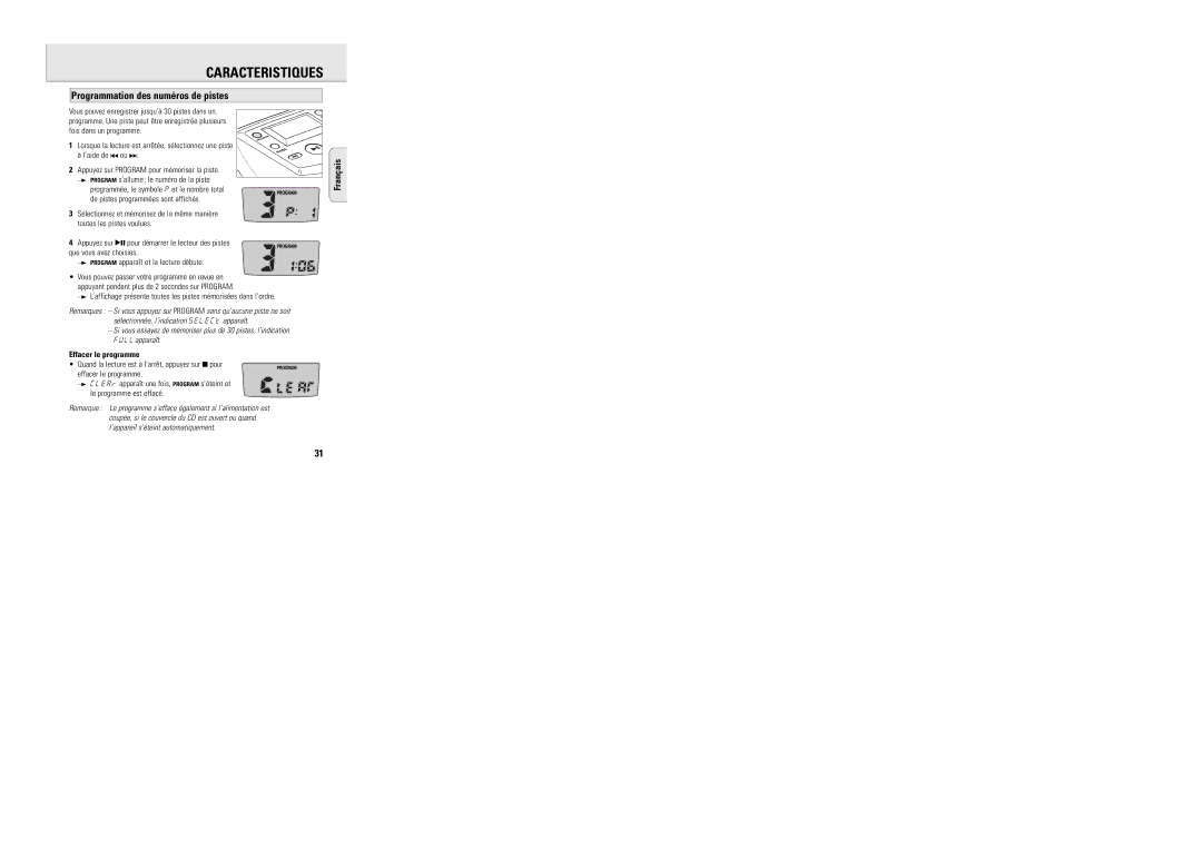 Philips AX5003 manual Programmation des numéros de pistes, Effacer le programme 