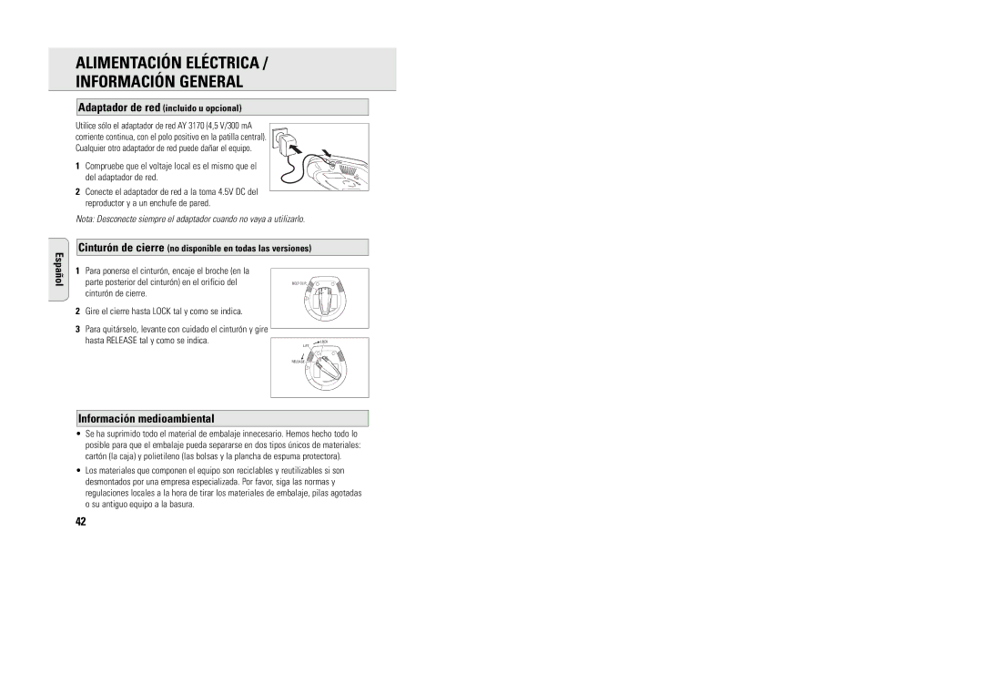 Philips AX5003 manual Alimentación Eléctrica Información General, Información medioambiental 