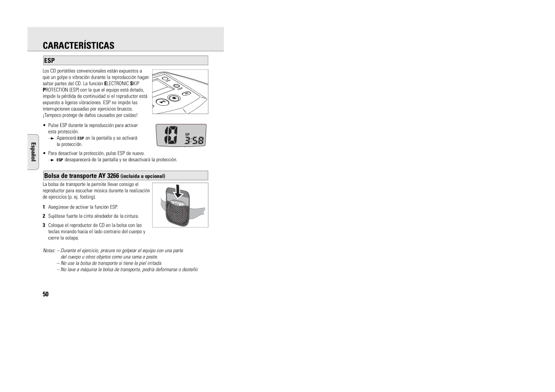 Philips AX5003 manual Bolsa de transporte AY 3266 incluída u opcional 