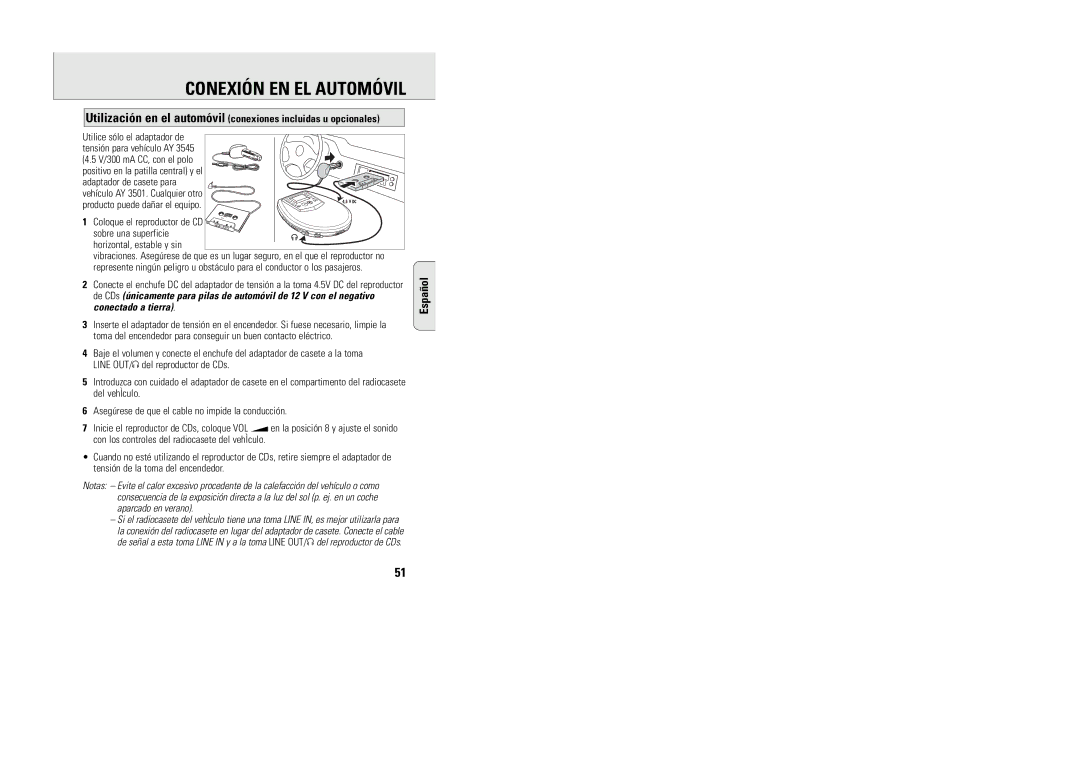 Philips AX5003 manual Conexión EN EL Automóvil 