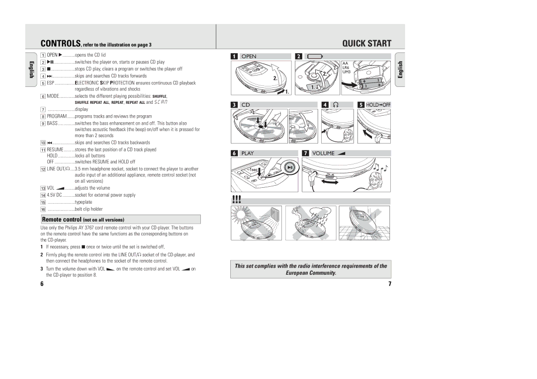 Philips AX5003/10 manual CONTROLS, refer to the illustration on, Remote control not on all versions 