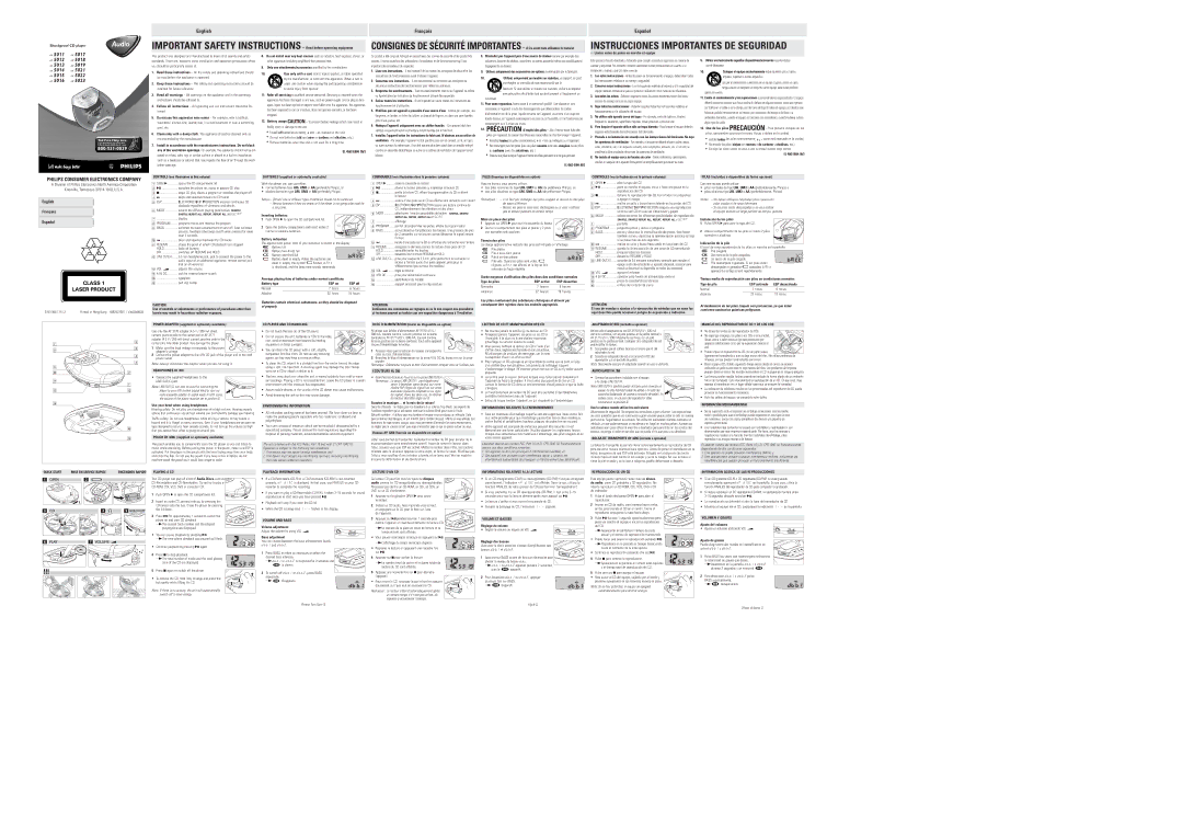 Philips AX5023/17 important safety instructions Headphones HL, CD Player and CD Handling, Environmental Information 