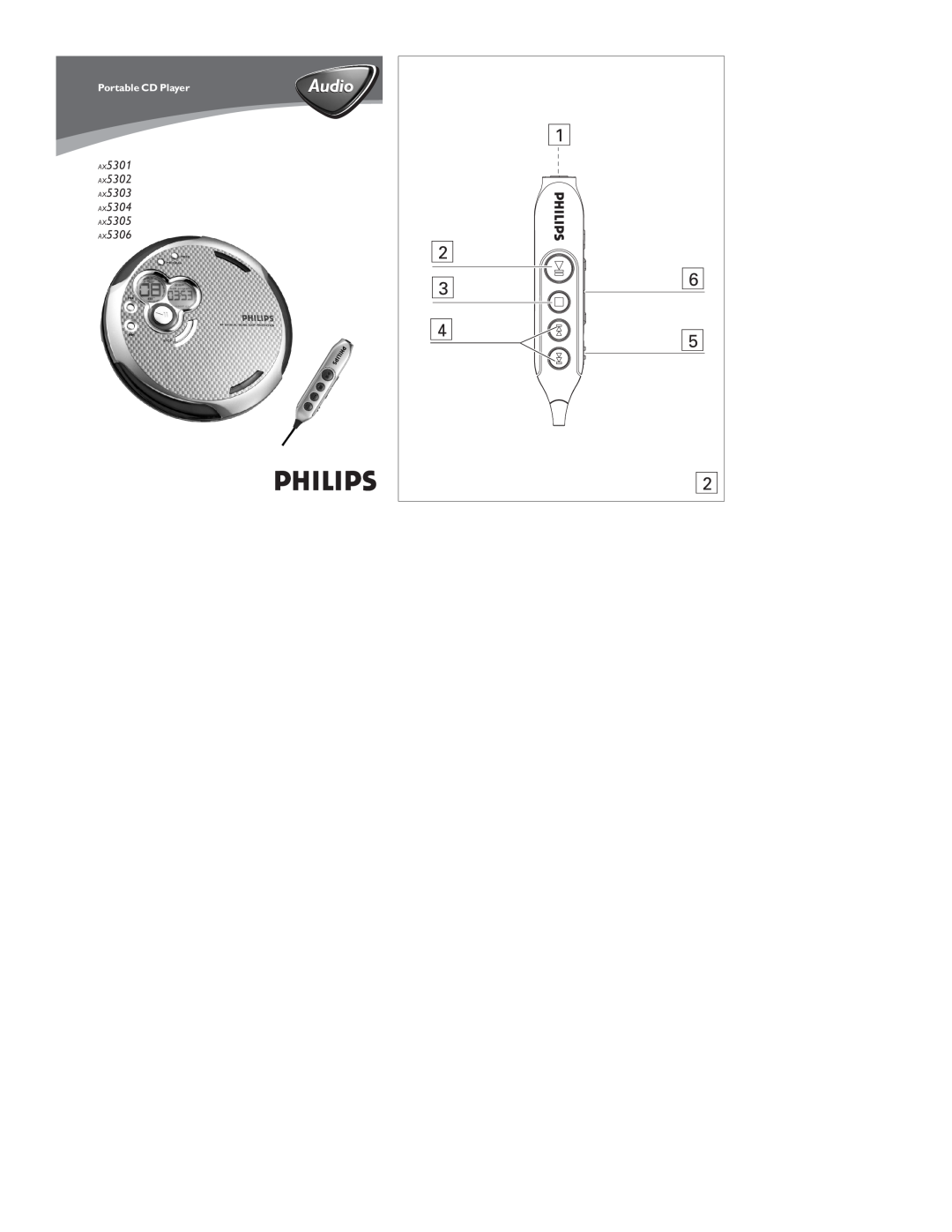 Philips manual Audio, AX5301 AX5302 AX5303 AX5304 AX5305 AX5306, Portable CD Player 