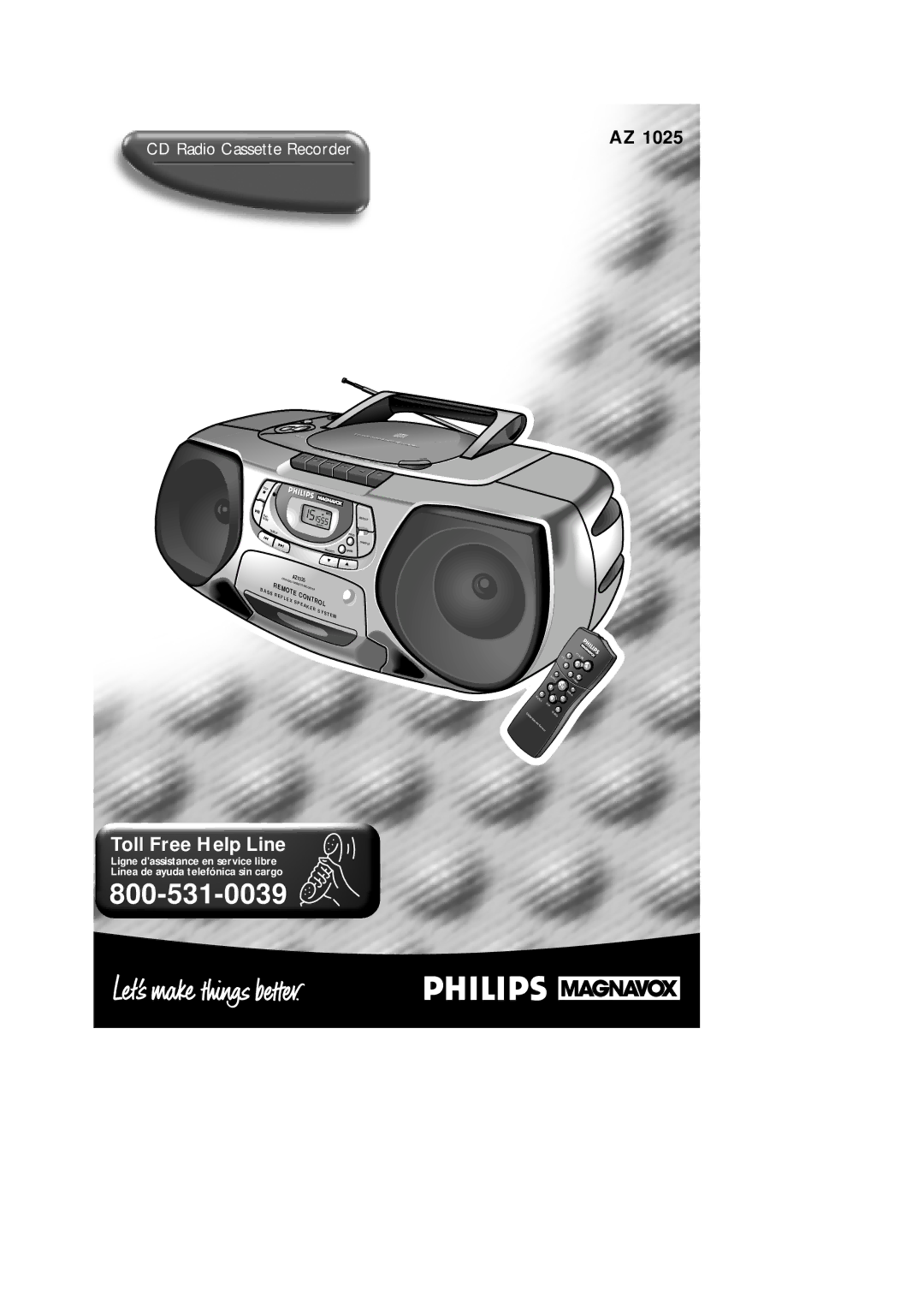 Philips AZ 1025 manual Toll Free Help Line 