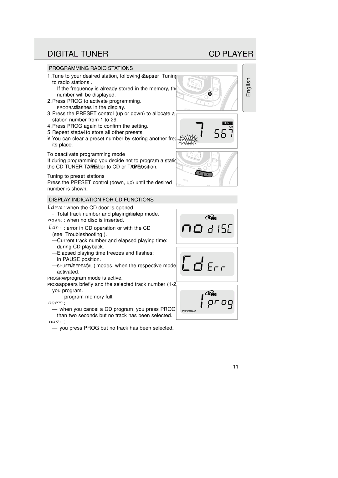 Philips AZ 1025 manual Programming Radio Stations, To deactivate programming mode, Tuning to preset stations 