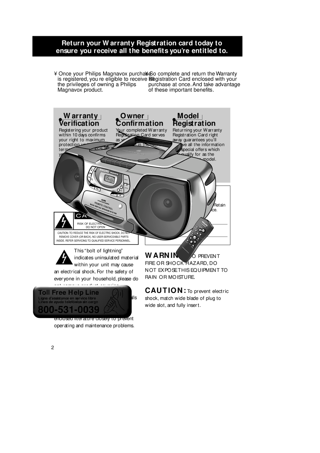 Philips AZ 1025 manual For Customer Use, Model No Serial No 