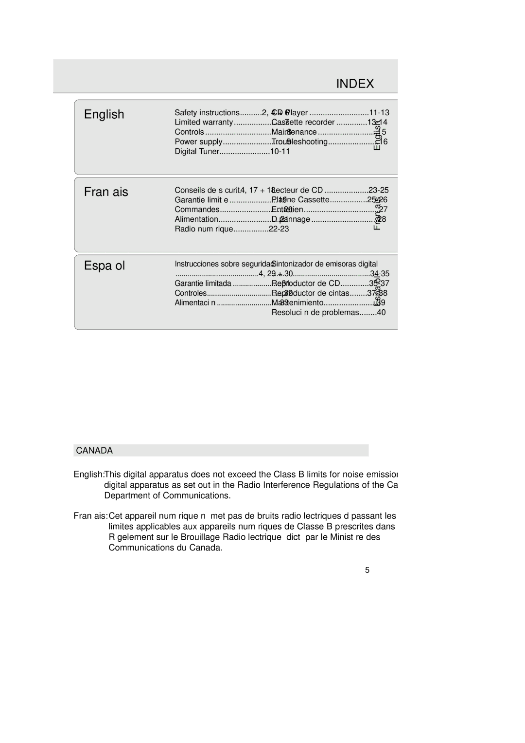 Philips AZ 1025 manual Index, 10-11, 22-23 