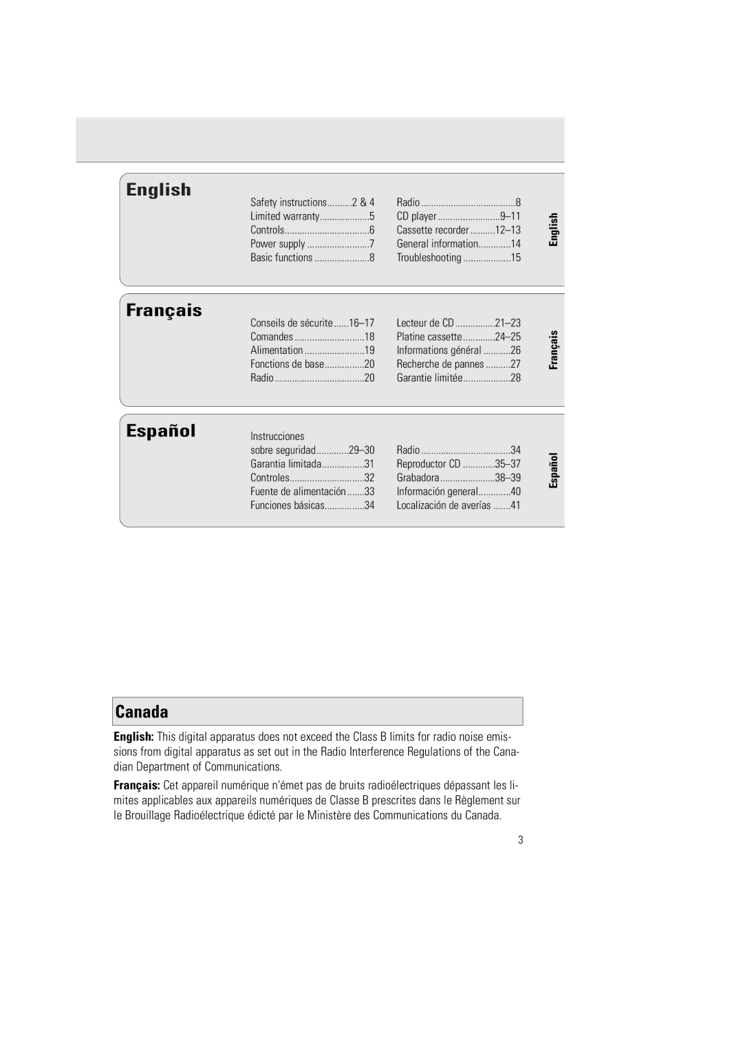 Philips AZ 1030 manual English, Français, Instrucciones, Español 