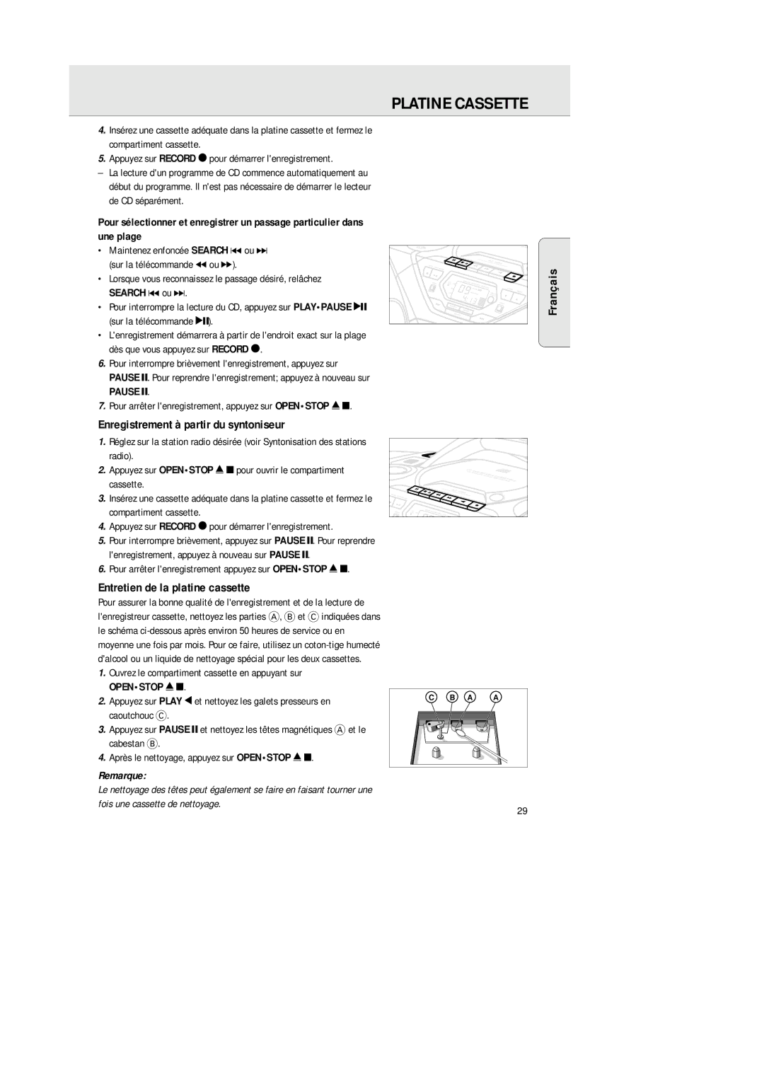 Philips AZ 1564 manual Enregistrement à partir du syntoniseur, Entretien de la platine cassette 