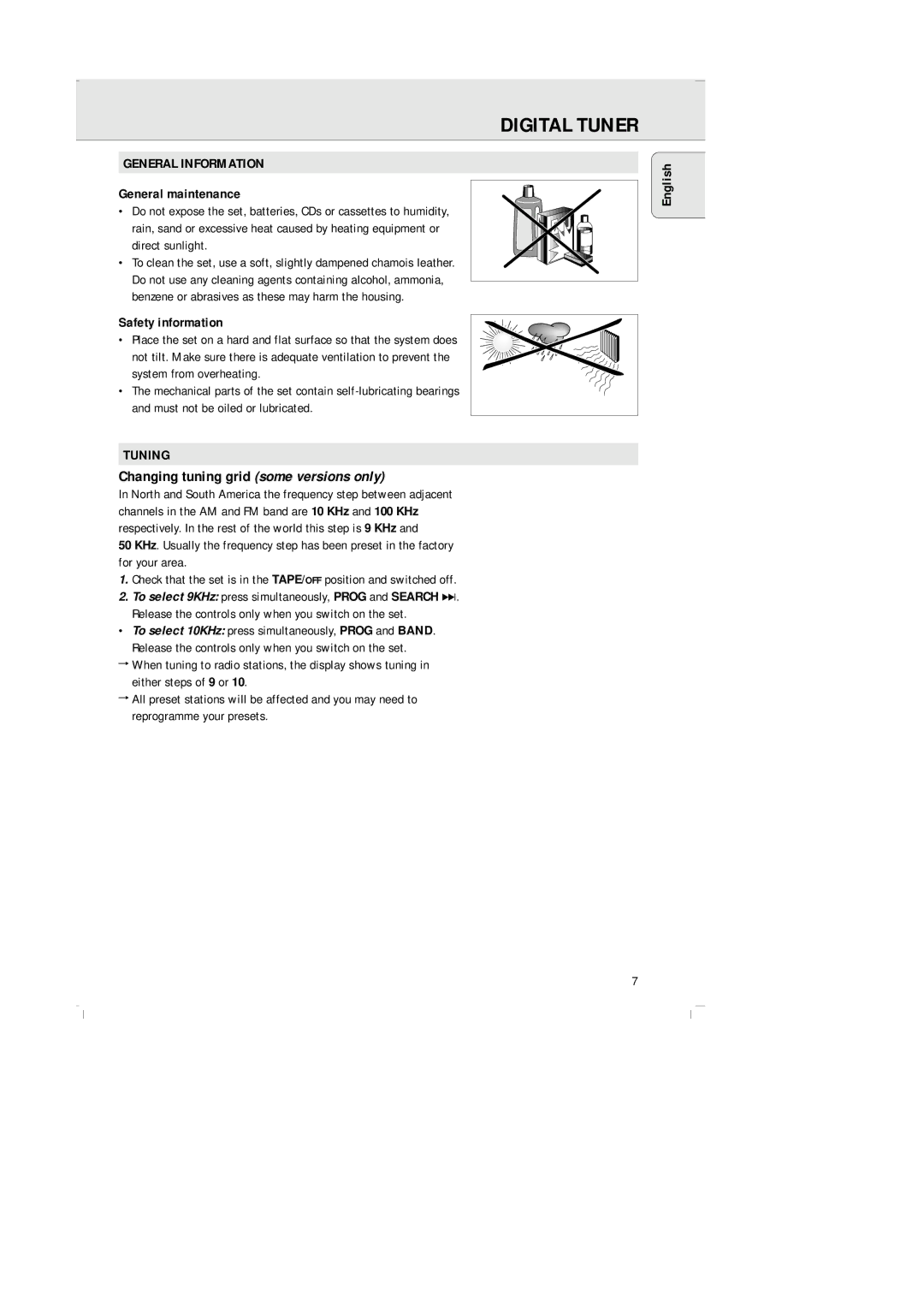 Philips AZ-2030 manual Digital Tuner, Changing tuning grid some versions only, General Information, Tuning 