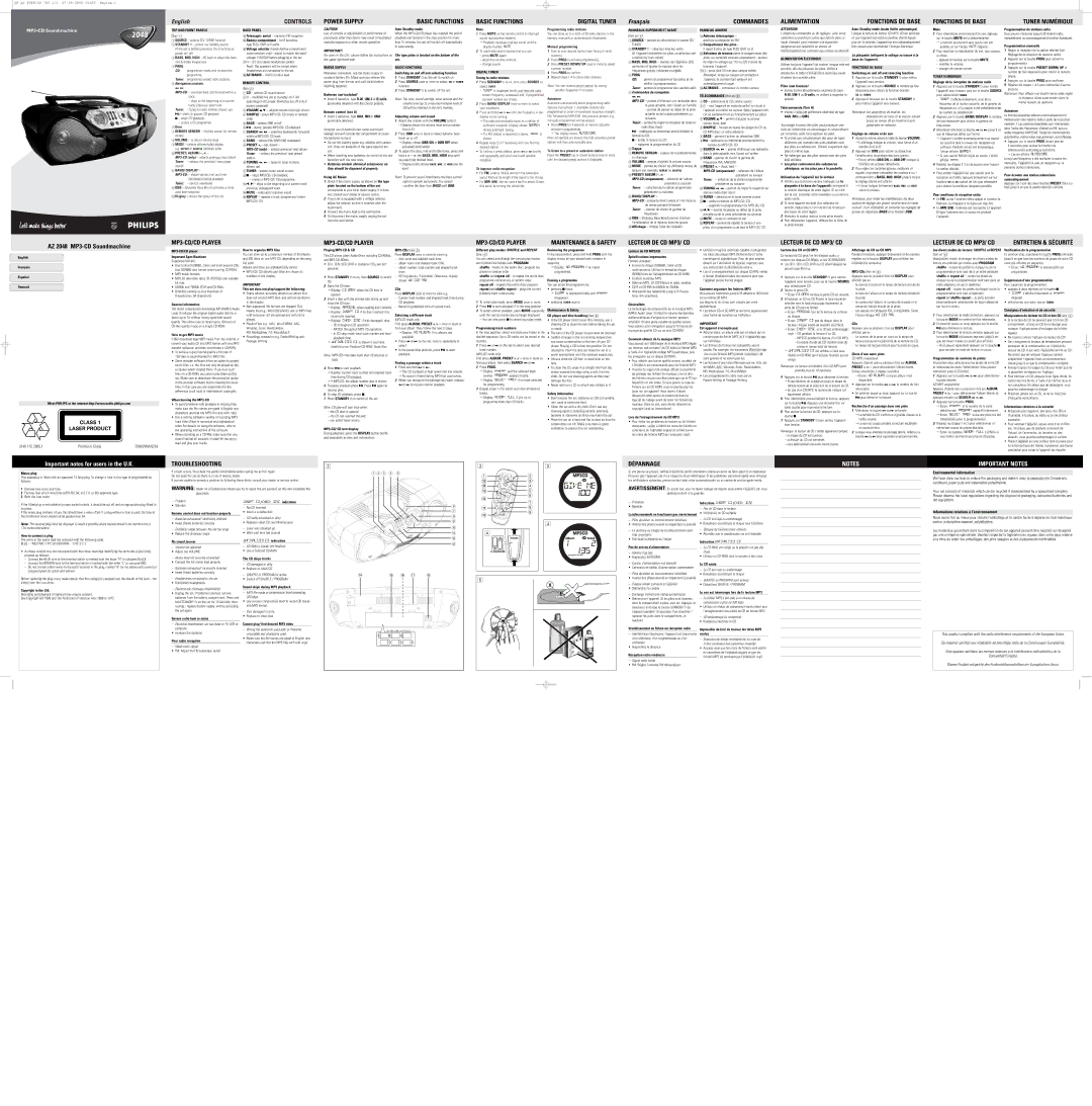 Philips AZ 2048/00 specifications Auto-Standby mode, Mute, Programming radio stations, Manual programming, 6Door, 6Trappe 