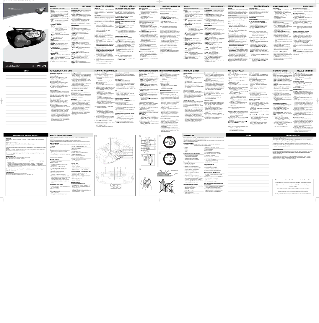 Philips AZ 2048/00 20, UM1 o células D, Mute Silenciamiento, Programación de emisoras, Programación manual, Stummschaltung 