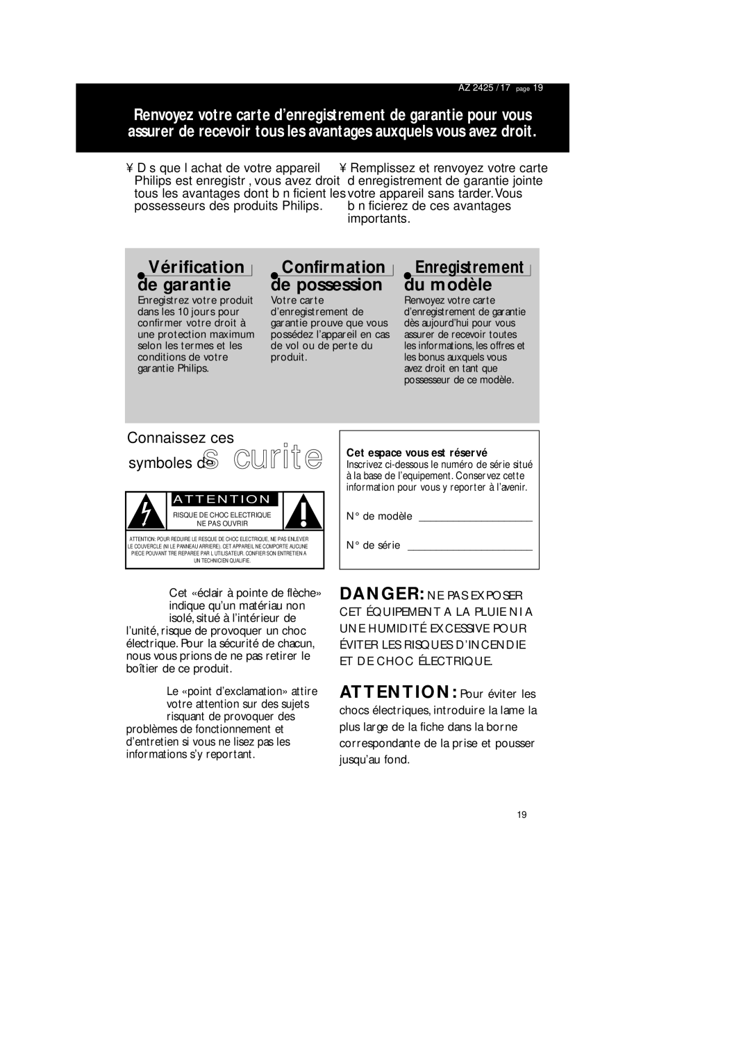 Philips AZ 2425/17 manual Cet espace vous est réservé 