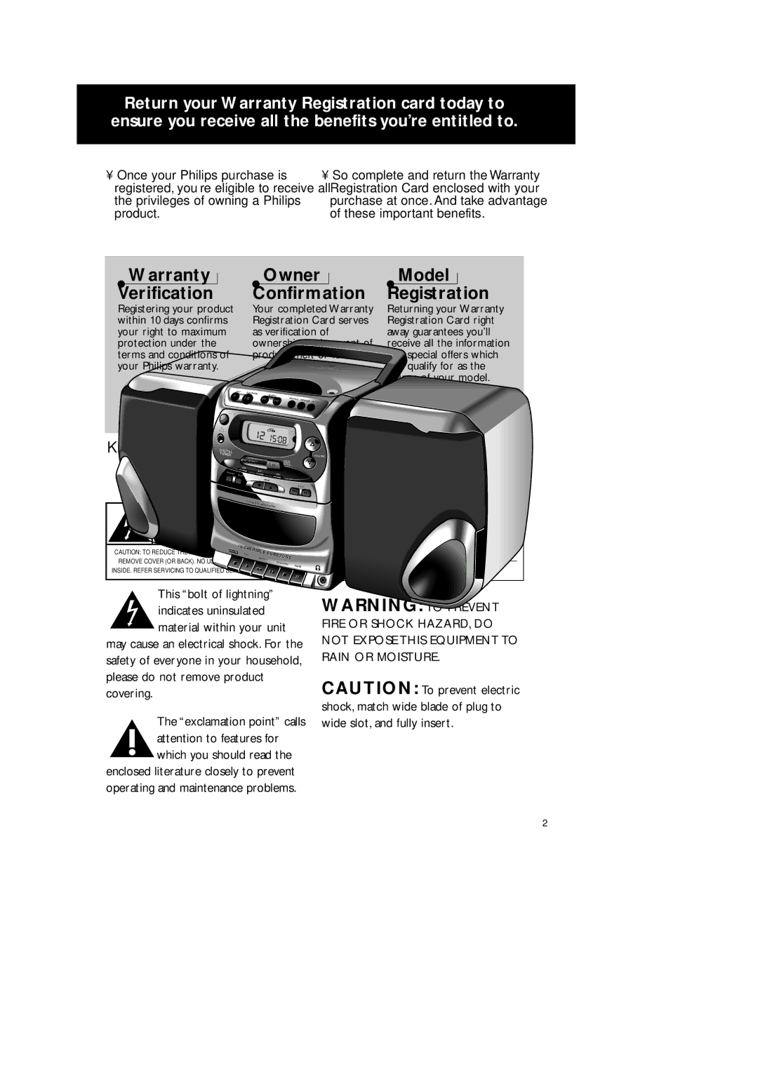 Philips AZ 2425/17 manual For Customer Use, Model No Serial No 