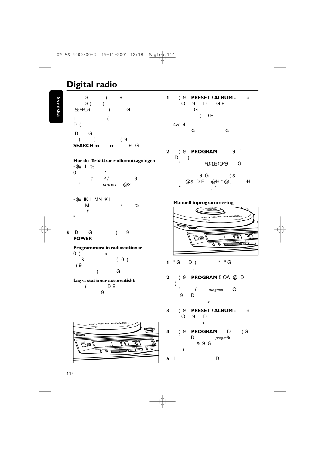 Philips AZ 4000/00 manual Hur du förbättrar radiomottagningen, Manuell inprogrammering 